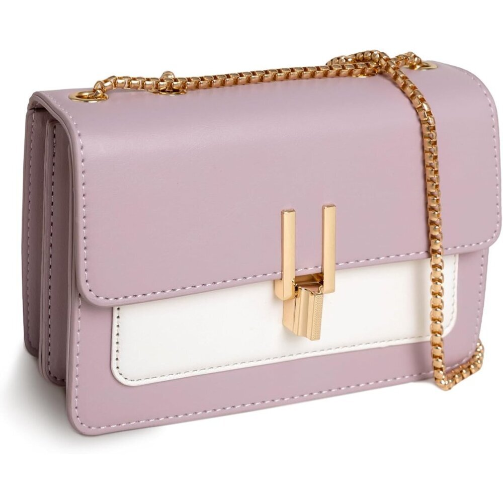 Elegant Color Block Leather Satchel with Adjustable Chain – Women’s Must-Have